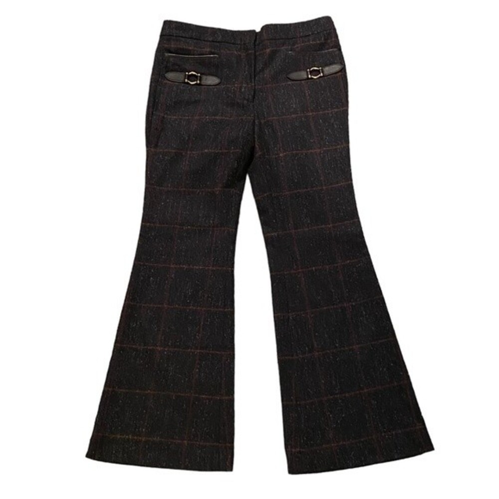 Coach Women's 32‎ Horsebit Pocket Flare Trouser Pants Dark Plaid Wool Tweed